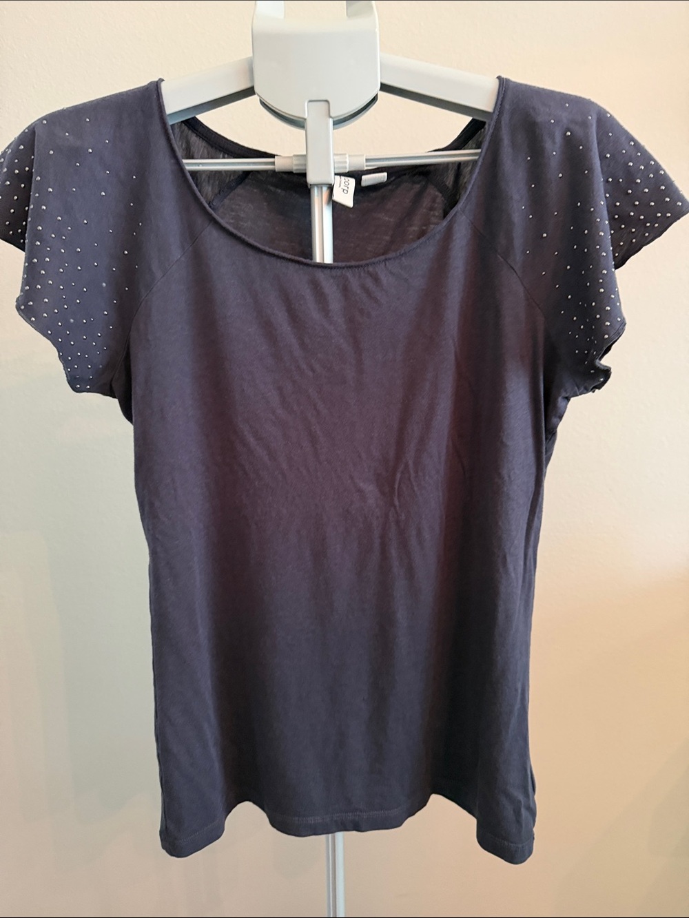 Esprit Navy Short Sleeve Tee with Studded Cap Sleeves